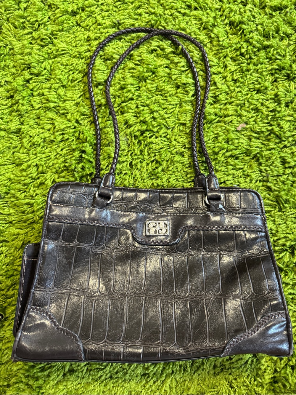 Classic Black Croc-Embossed Shoulder Bag